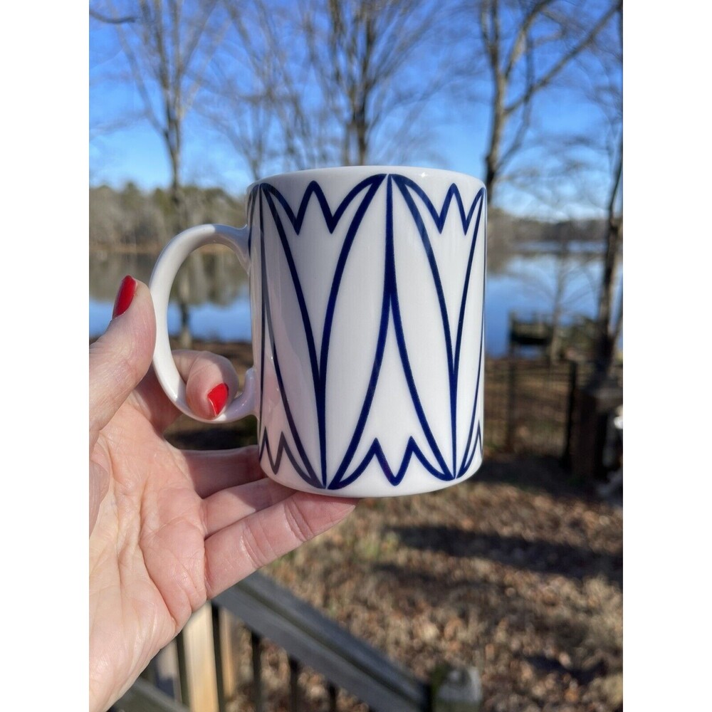 Mikasa Lavina Cobalt Porcelain Mug Modern Tulip Geometric Design Replacement Cup